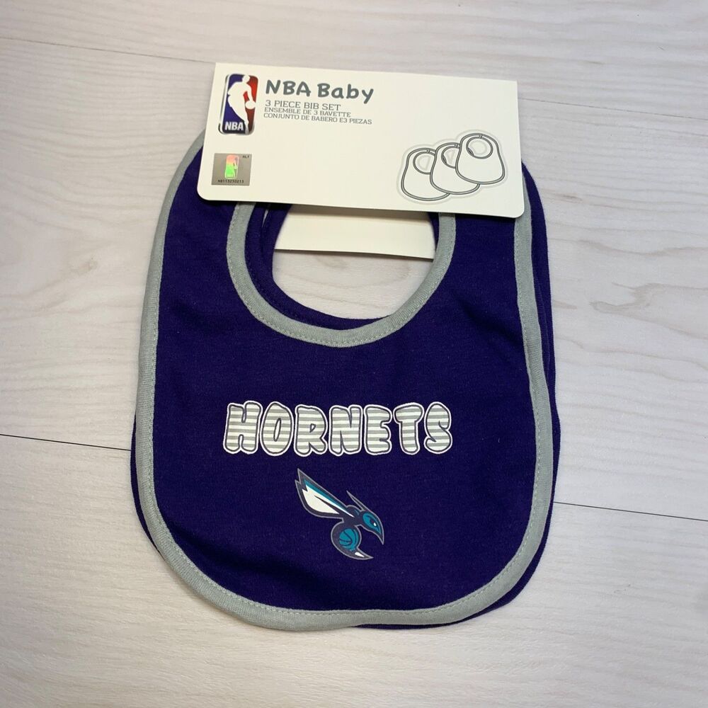 NBA Hornets Basketball Unisex Baby Bib Infant Newborn 3 - Piece‎ Set One Size